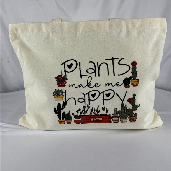 Handmade Handbags - NWT Handmade Canvas Tote Bag with Plant Design
